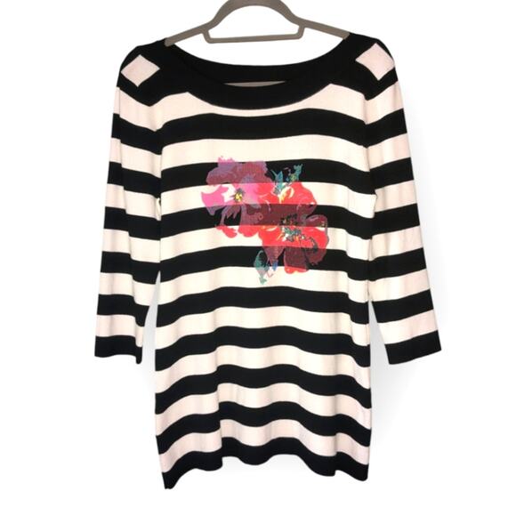 Soft Surroundings Women's Striped Floral 3/4 Sleeve Sweater Petite Large - Picture 1 of 8